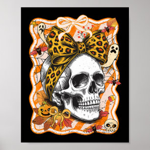 Preppy Bow Skull Halloween Spooky Season Womens Gi Poster