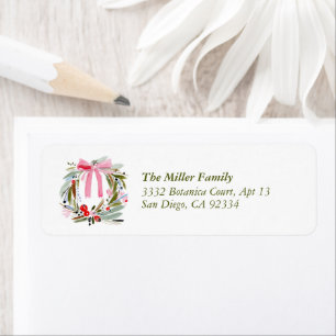 Preppy Bow Watercolor Wreath Cute Return Address Label