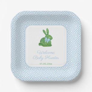 Preppy Boxwood Bunny Baby Boy Shower Paper Plate