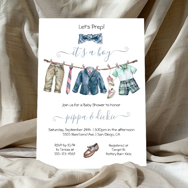 Preppy Boy clothesline Baby Shower Invitation (Creator Uploaded)