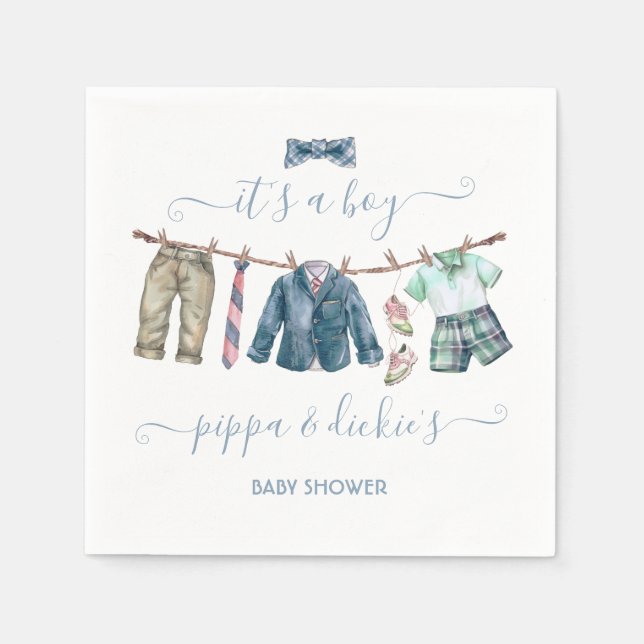 Preppy boy clothesline Baby Shower Napkin (Front)