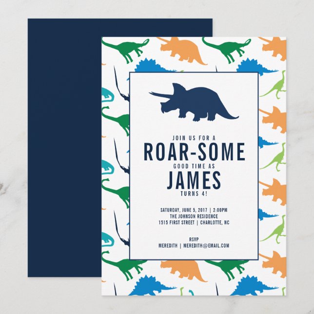 Preppy Boy Dinosaur Birthday Party Invitation (Front/Back)