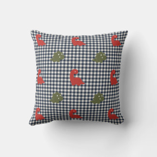 Preppy Boys Dinosaur Gingham Red Army Green & Navy Cushion