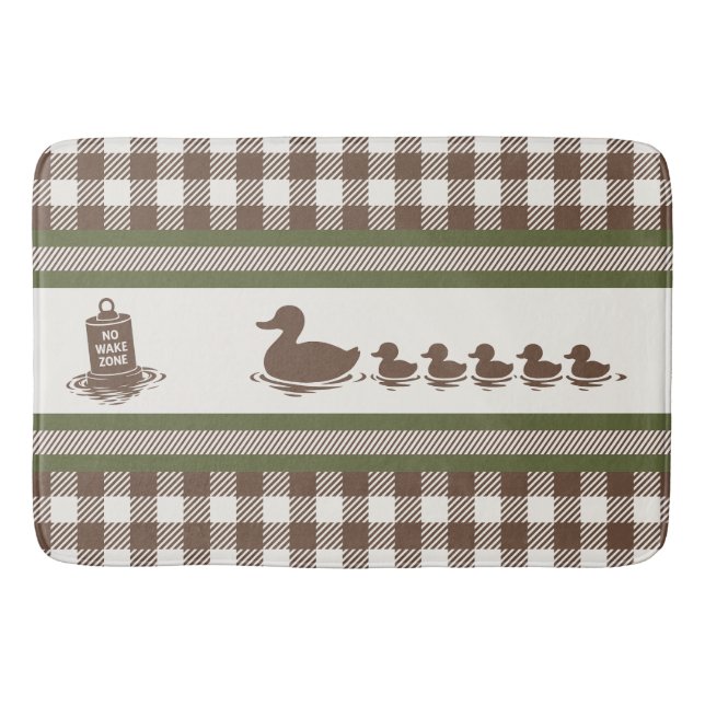 Preppy Boys Duck & Gingham - Brown Army Green Bath Mat (Front)