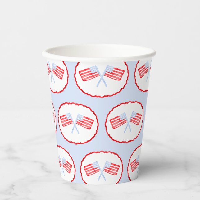 Preppy Boys Red White & Two Patriotic Birthday Paper Cups (Front)
