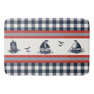Preppy Boys Sailboat & Gingham - Barn Red & Navy Bath Mat