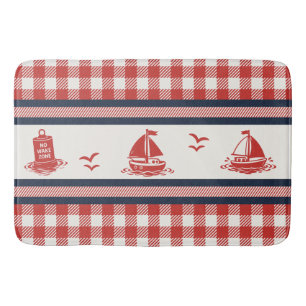 Preppy Boys Sailboat & Gingham - Navy & Barn Red Bath Mat