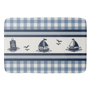 Preppy Boys Sailboat & Gingham - Smoke Blue & Navy Bath Mat