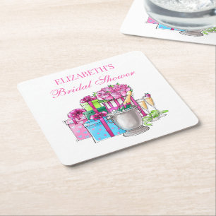 Preppy Bridal Shower Gifts Champagne Roses Square Paper Coaster
