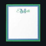 Preppy Bright Kelly Green and Deep Blue Monogram Notepad<br><div class="desc">Personalise this preppy bright kelly green,  deep blue and white monogram notepad with your choice of name and initial.</div>