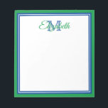 Preppy Bright Kelly Green and Deep Blue Monogram Notepad<br><div class="desc">Personalise this preppy bright kelly green,  deep blue and white monogram notepad with your choice of name and initial.</div>