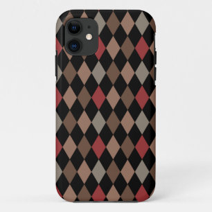 Preppy Brown Red and Black Argyle Pattern iPhone 11 Case