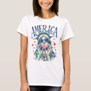 Preppy Brushstroke Statue of Liberty Blowing Bubbl T-Shirt