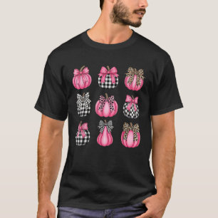 Preppy Buffalo Plaid Pink Pumpkin Bow Coquette Tre T-Shirt