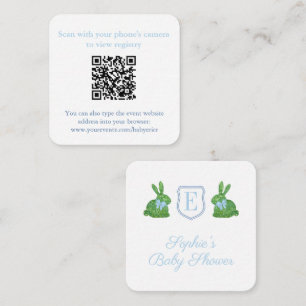 Preppy Bunny Monogram QR Code Baby Shower Registry Enclosure Card