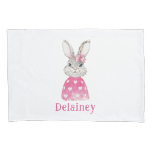 Preppy Bunny Pink Heart Sweater Personalised Pillowcase