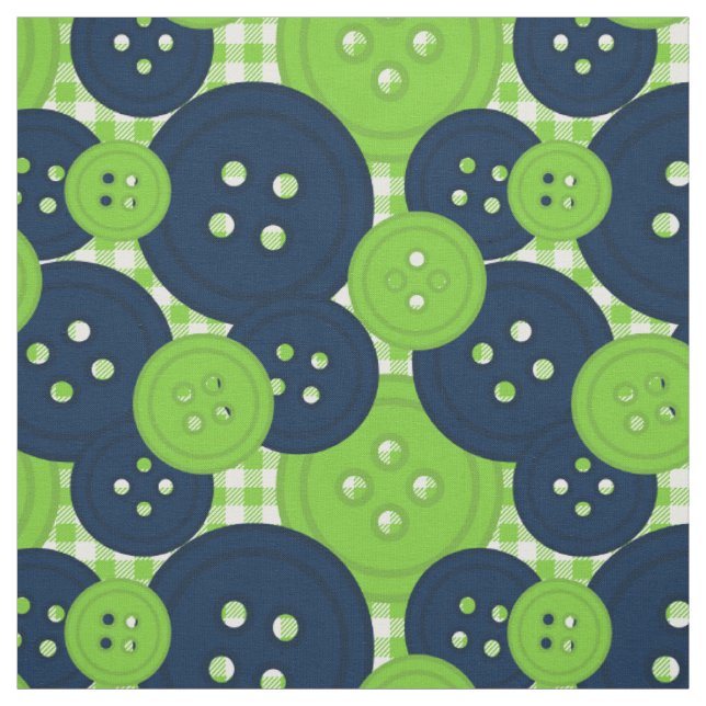 Preppy Button Gingham Pattern - Navy & Lime Fabric (Swatch)
