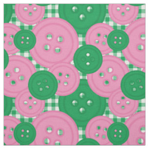 Preppy Button Gingham Pattern - Pink & Green Fabric