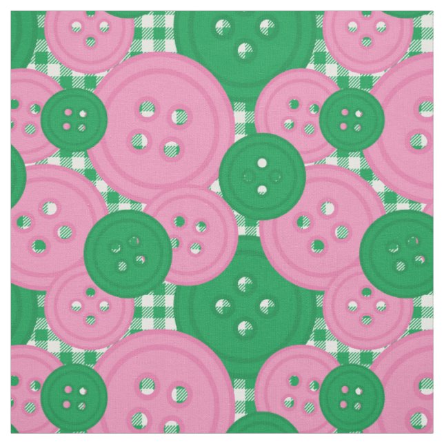 Preppy Button Gingham Pattern - Pink & Green Fabric (Swatch)