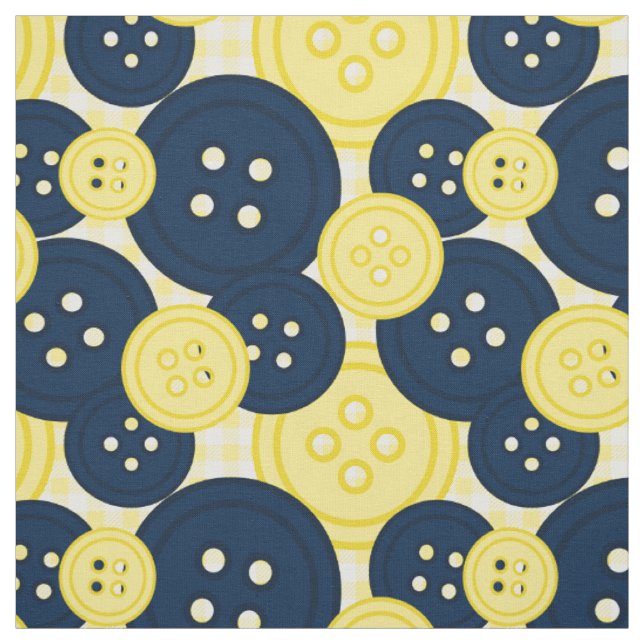Preppy Button Gingham Pattern - Yellow & Navy Fabric (Swatch)