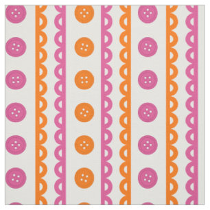 Preppy Button Scalloped Stripe - Hot Pink & Orange Fabric