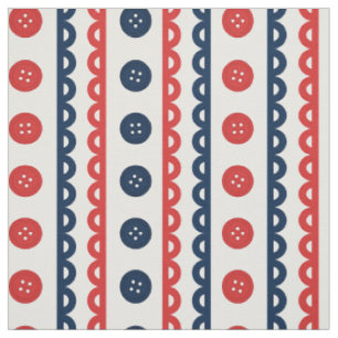 Preppy Button Scalloped Stripe - Navy & Red Fabric