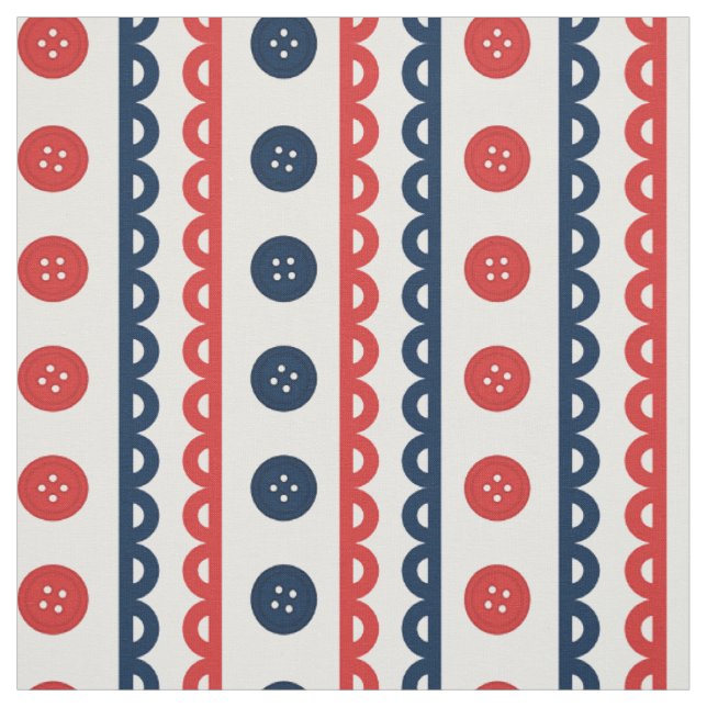 Preppy Button Scalloped Stripe - Navy & Red Fabric (Swatch)