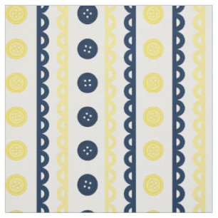 Preppy Button Scalloped Stripe - Navy & Yellow Fabric