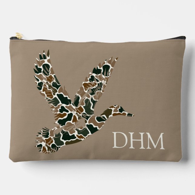 Preppy Camouflage Mallard Duck Monogram Accessory Pouch (Front)