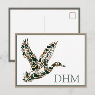 Preppy Camouflage Mallard Duck Monogram Postcard