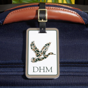 Preppy Camouflage Mallard Ducks Monogram Luggage Tag