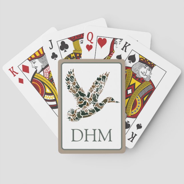 Preppy Camouflage Mallard Ducks Monogram Playing Cards (Back)