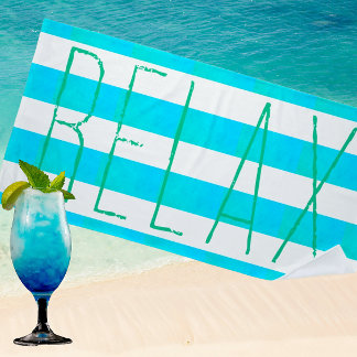 Preppy Caribbean Blue and White Stripe Relax Beach Towel