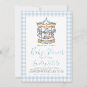 Preppy Carousel Blue Boy Baby Shower Invitation