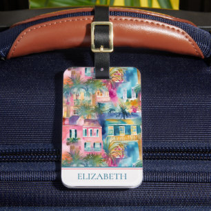 Preppy Charleston Houses Personalised Luggage Tag