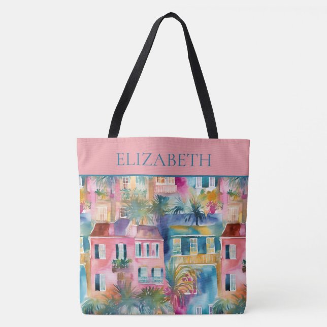 Preppy Charleston Houses Personalised Tote Bag (Front)