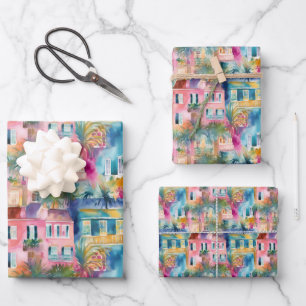 Preppy Charleston Houses Wrapping Paper Sheet