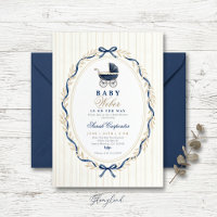Preppy Charm Baby Carriage Baby Shower invitation