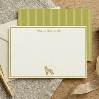 Preppy Chartreuse Stripe Golden Retriever Stationery