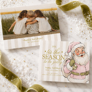 Preppy Chartreuse Typography Santa Family Photo Holiday Card