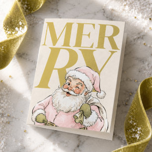 Preppy Chartreuse Typography Santa Photo Holiday Card