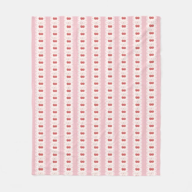 Preppy Cherry Stripes - Pink and Off White Fleece Blanket (Front)