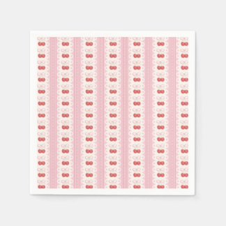 Preppy Cherry Stripes - Pink and Off White Napkin