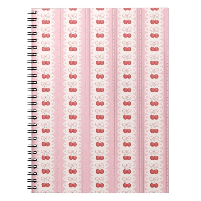 Preppy Cherry Stripes - Pink and Off White Notebook (Front)