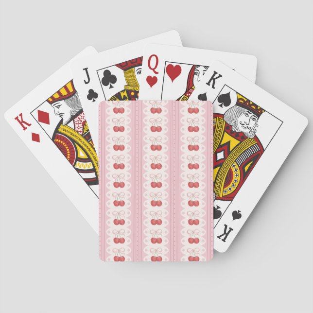 Preppy Cherry Stripes - Pink and Off White Playing Cards (Back)