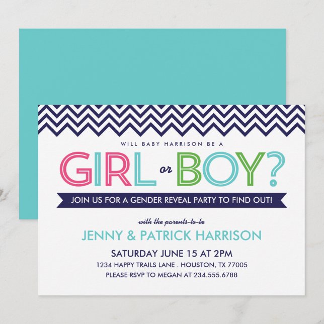 Preppy Chevron Baby Gender Reveal Party Invitation (Front/Back)