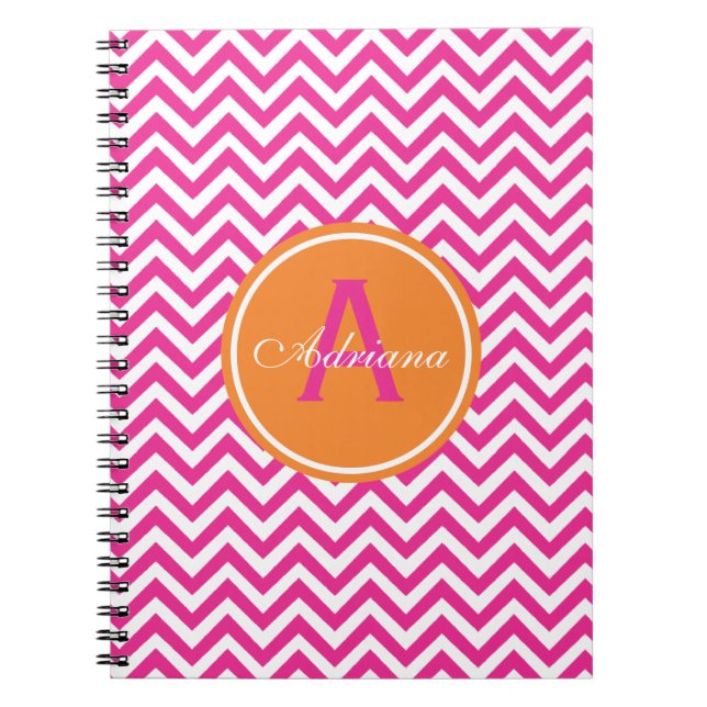 Preppy Chevron in Hot Pink Notebook (Front)