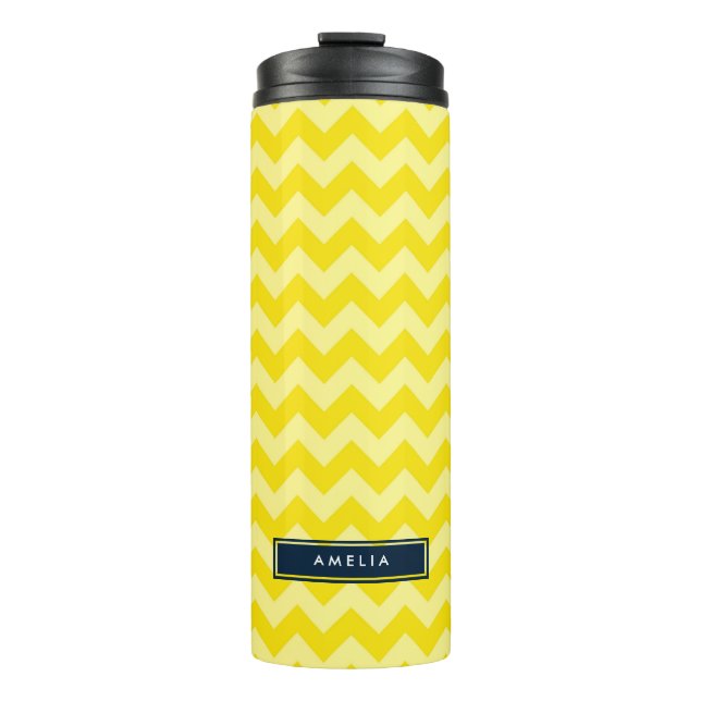 Preppy Chevron in Shades of Yellow Monogram Thermal Tumbler (Front)