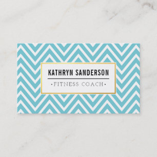 PREPPY CHEVRON pattern gold logo emblem aqua blue Business Card
