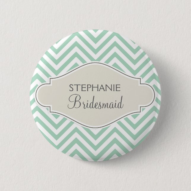 Preppy Chevron Stripe Modern Monogrammed Name 6 Cm Round Badge (Front)